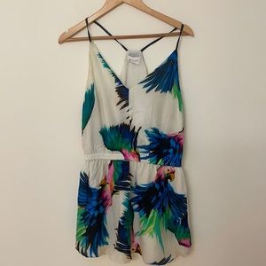 Milly Parrot Print Silk Romper Dress